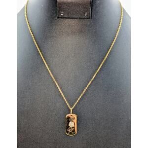 925 Sterling Vermeil Cherry Blossom CZ Flower Dog Tag Pendant 16"-18" Necklace